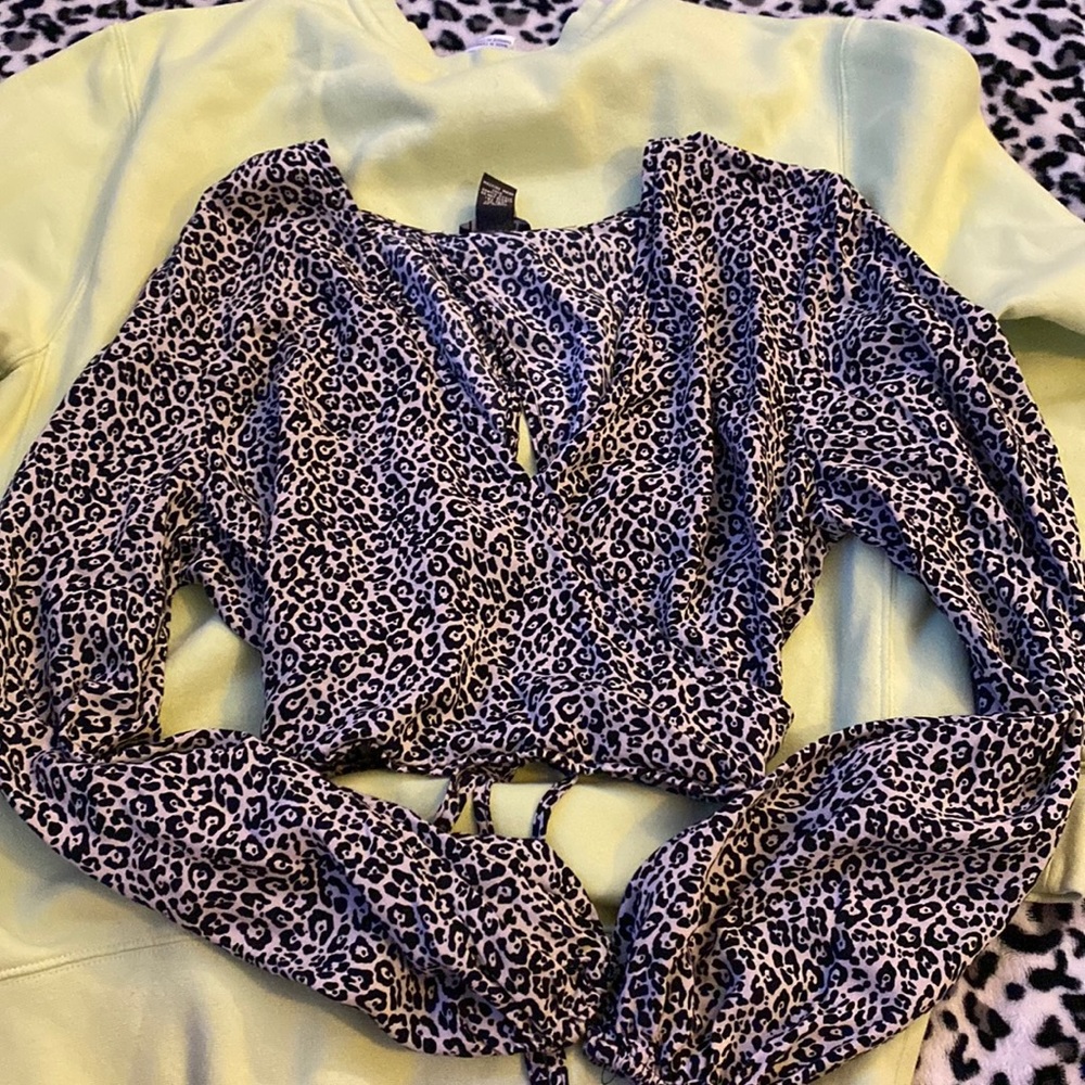 Leopard print crop top with open tie back